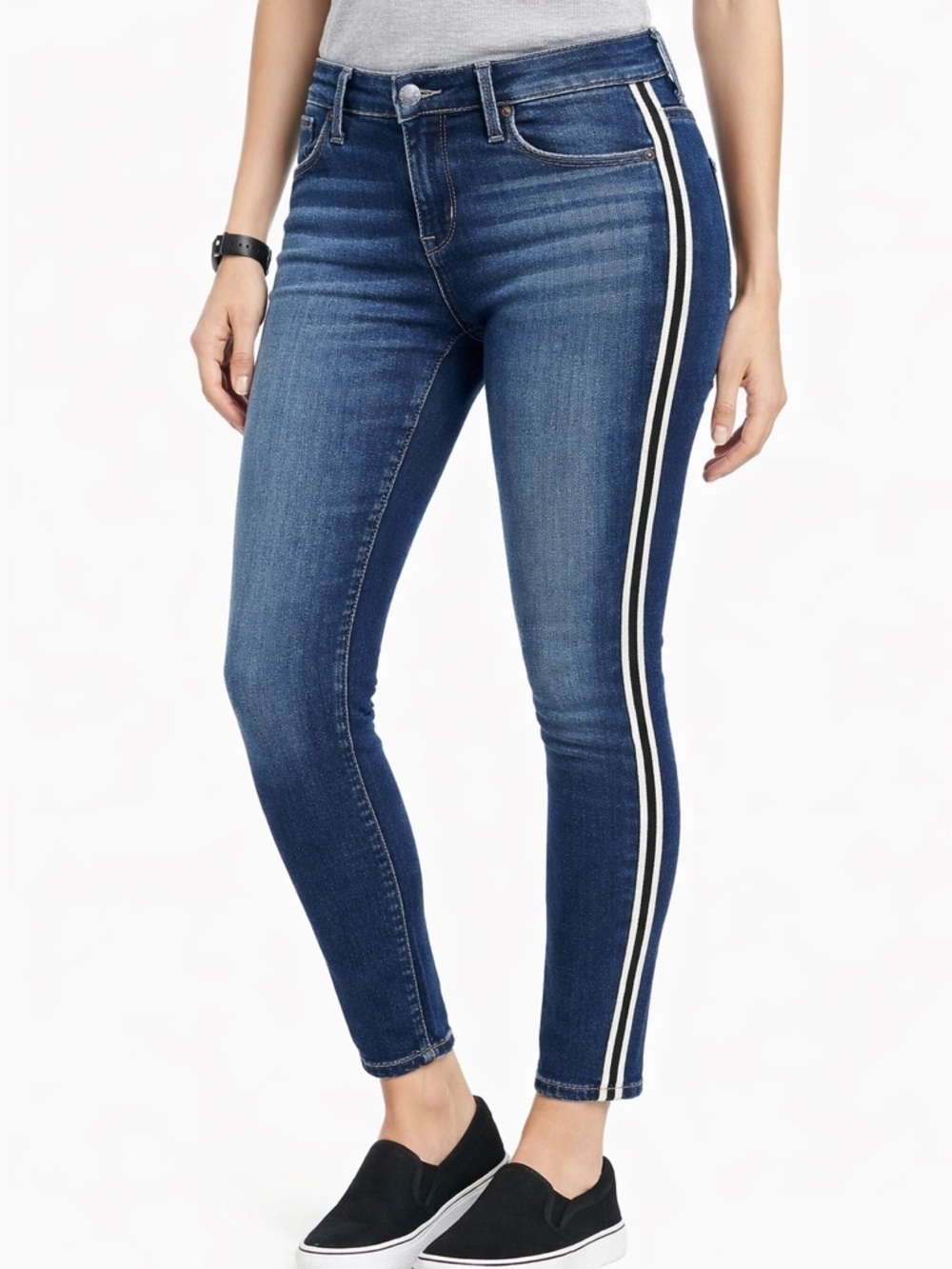 Hudson Barbara High Rise Skinny Ankle Jeans 30 Blue Side Stripe Stretch Denim